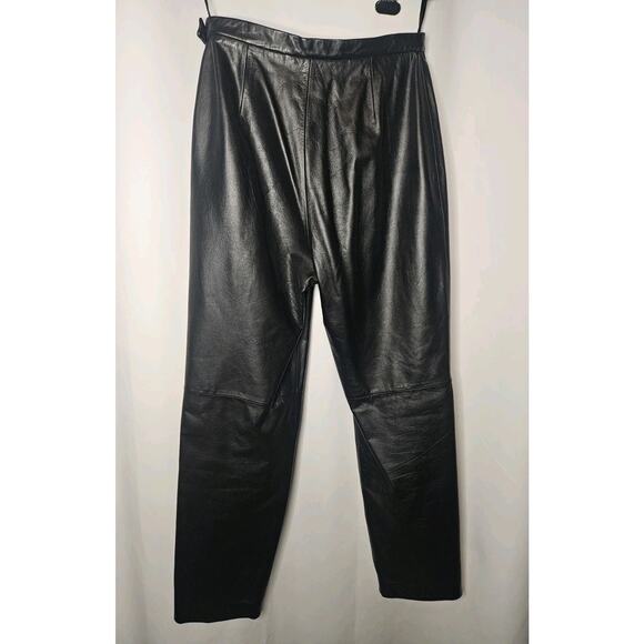Vintage 90s Jones New York Black Leather Pants High Rise Straight Black Size 6 - Picture 3 of 5